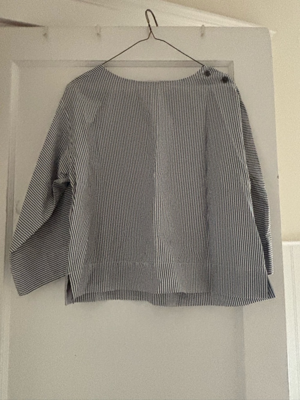 LOFT Blue and White Striped Boatneck Blouse